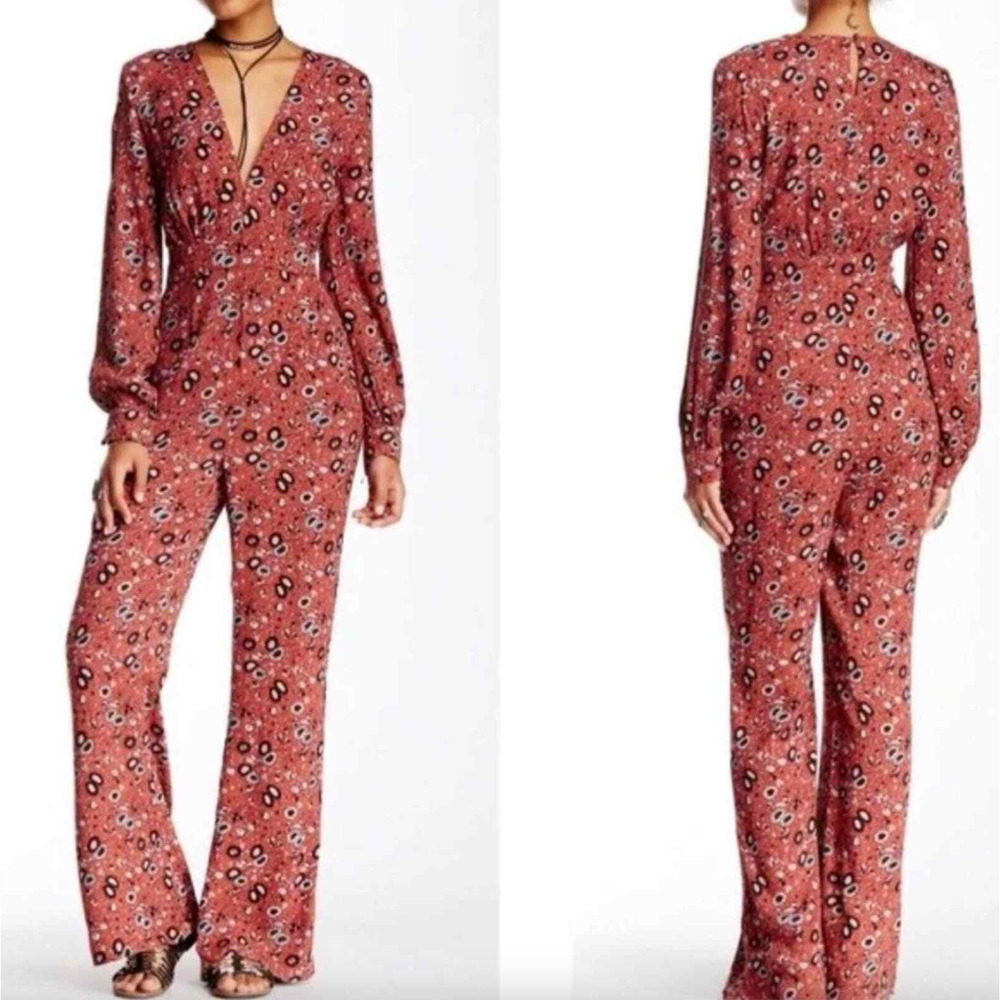 Free People Some Like It Hot Orange Jumpsuit Boho Flower Child • Size 0 🗣